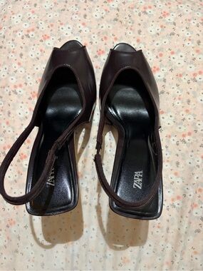 ZARA Dark Brown Open-Toe Slingback Heels